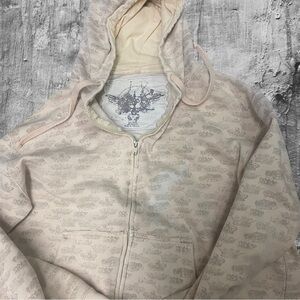 Vintage Y2K  Full Zip Hoodie with the Crown Patterned Hoodie XL